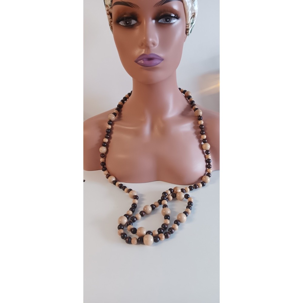 Jewelry Pewter Spacer Brown Polished Beaded wooden necklace 26" long
